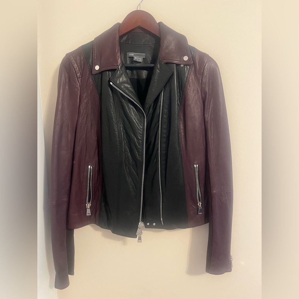 Vince Black and Burgundy Leather Jacket